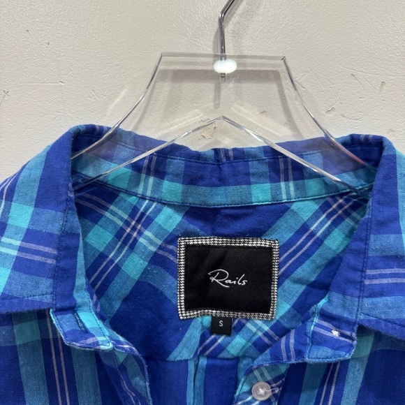 Rails Short Sleeve Button Down Shirt Blue Plaid Small Cotton - Picture 4 of 6
